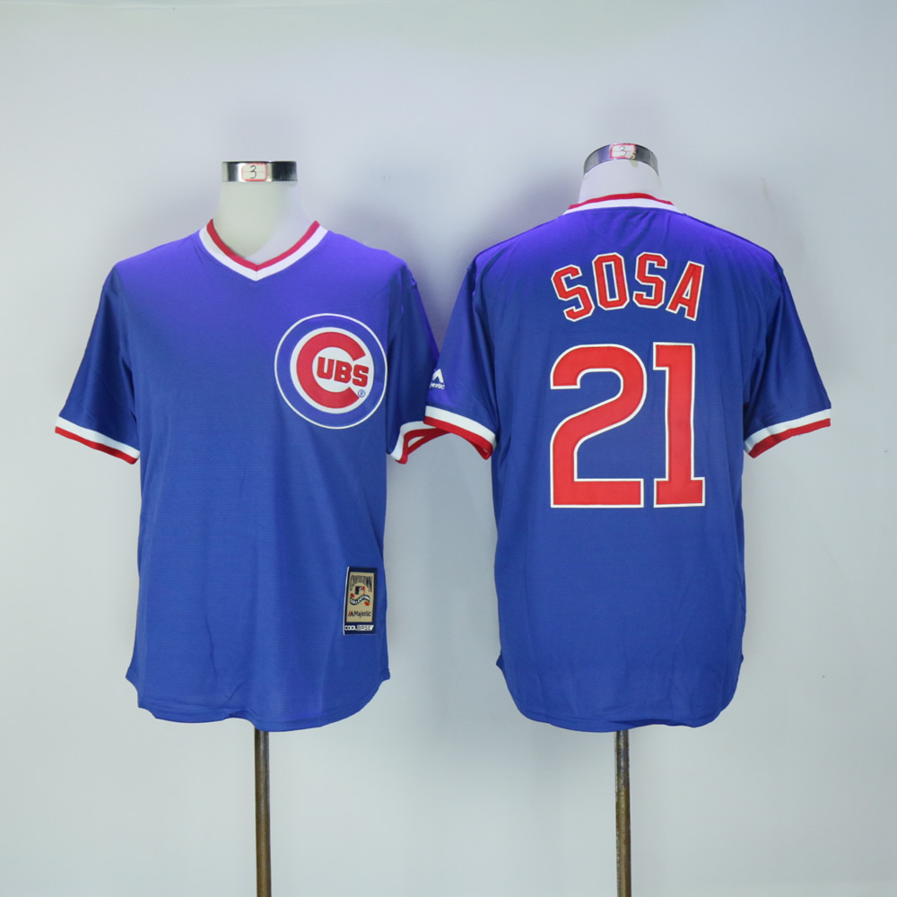 Men Chicago Cubs #21 Sosa Blue Throwback MLB Jerseys->chicago cubs->MLB Jersey